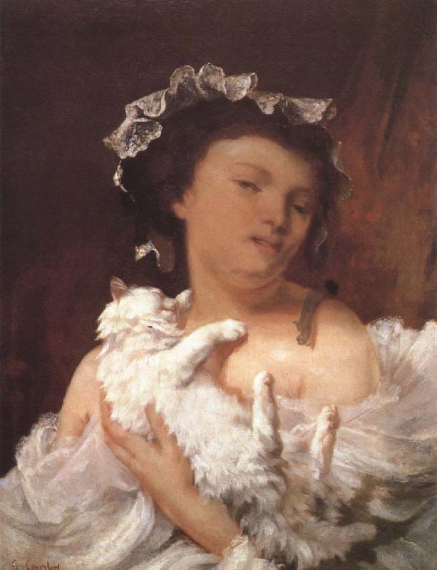 Gustave Courbet Lady and cat Norge oil painting art